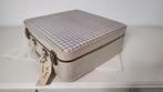 K607 VINTAGE stewardess koffer beige, met blauw ruitmotief, Overige materialen, Gebruikt, Onbekend, Minder dan 50 cm