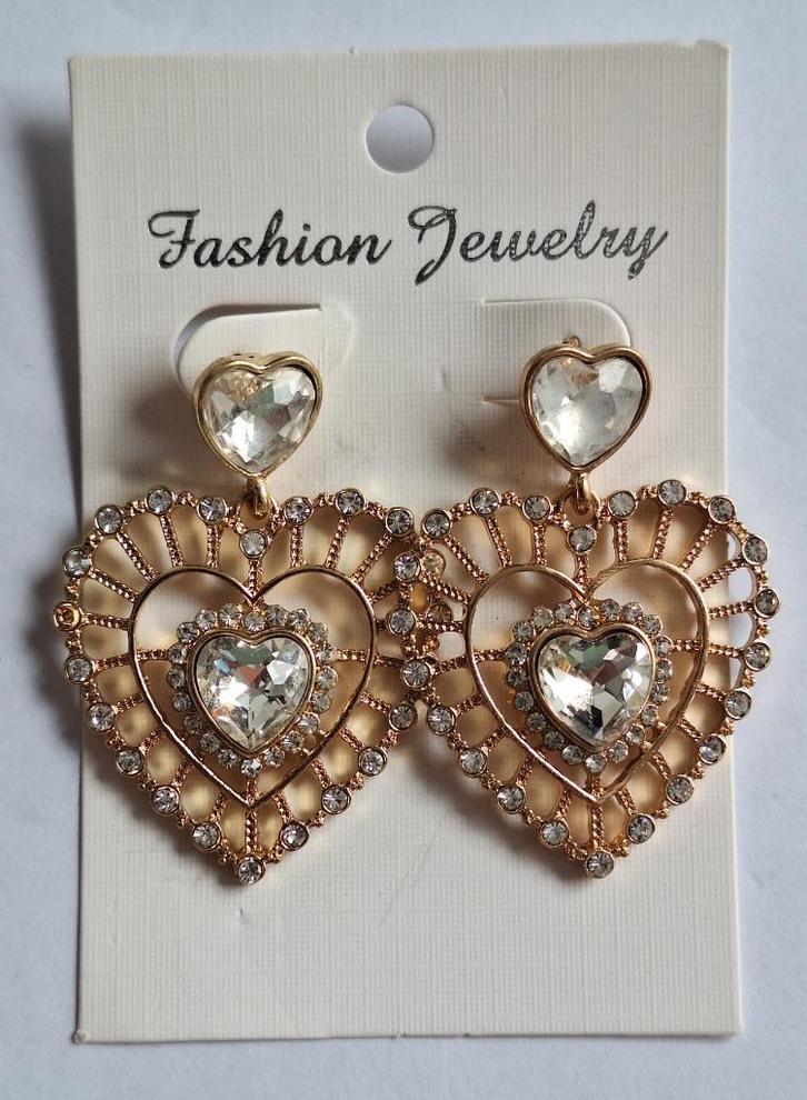 Goudkleurige hartjes strass steker oorbellen, Sieraden, Tassen en Uiterlijk, Oorbellen, Nieuw, Knopjes of Stekers, Overige materialen