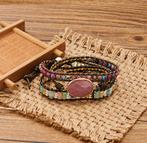 Armband van Natuursteen leren wrap boho ibiza stijl, Nieuw, Leer, Ophalen of Verzenden, Met edelsteen