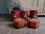 Vintage dieprode gebloemde bewaarblikken zie omschrijving, Verzamelen, Blikken, Ophalen of Verzenden, Gebruikt, Overige