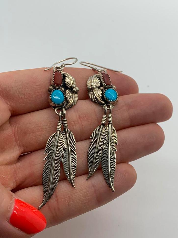 X663 Prachtige zilveren oorbellen navajo, Sieraden, Tassen en Uiterlijk, Oorbellen, Hangers, Zilver, Zilver, Met edelsteen, Ophalen of Verzenden