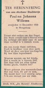 Willems Paulina overl. 1930 Hoogeloon, Ophalen of Verzenden