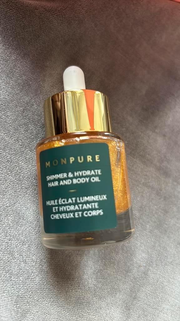 Monpure shimmer en hydrate hair and body oil, Sieraden, Tassen en Uiterlijk, Uiterlijk | Gezichtsverzorging, Nieuw, Gehele gezicht