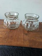 2 Glazen Kaarsenhouders met Metalen Handvat, Huis en Inrichting, Woonaccessoires | Kandelaars en Kaarsen, Overige materialen, Gebruikt