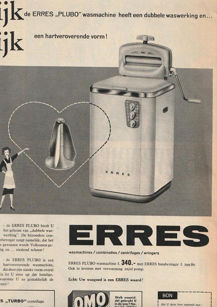 Retro reclame 1959 Erres wasmachine Plubo hartveroverend, Verzamelen, Retro, Overige typen, Verzenden