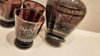 likeurset - paars glas met zilver - karaf en 3 glaasjes, Antiek en Kunst, Antiek | Glas en Kristal, Ophalen of Verzenden