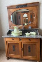 Antieke / vintage commode, marmeren blad en geslepen spiegel, Antiek en Kunst, Ophalen