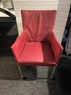 2 rode leren stoeltjes met wieltjes van Bert Plantagie, Huis en Inrichting, Fauteuils, Ophalen, Zo goed als nieuw, Modern, 50 tot 75 cm