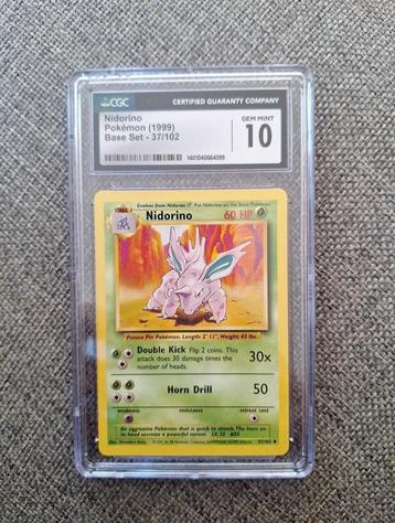 Pokémon Nidorino Base Set 1999 CGC 10 (PSA 10) beschikbaar voor biedingen