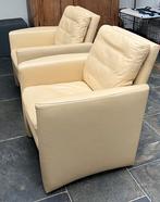 2 Lederen fauteuils - lichtgeel Touche H78 B70cm teab, Ophalen, Gebruikt, Minder dan 75 cm, Leer