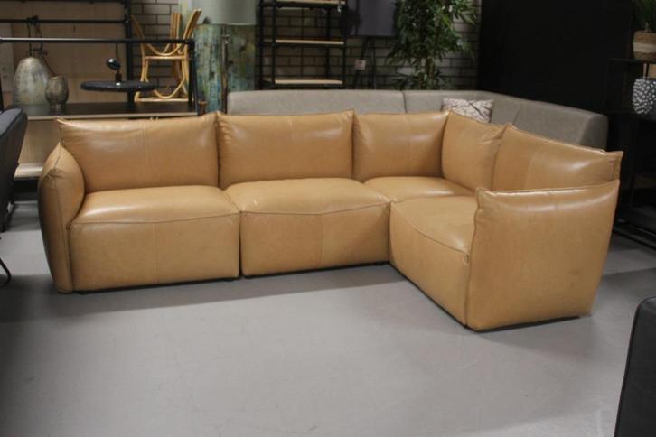 Luxe bank VASA Jess Design leer naturel elementen hoekbank, Huis en Inrichting, Fauteuils, Zo goed als nieuw, Leer, Ophalen