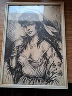 VINTAGE PORTRET VAN EEN ZIGEUNER DAME IN LIJST., Ophalen of Verzenden, Minder dan 50 cm, Schilderij, Minder dan 50 cm