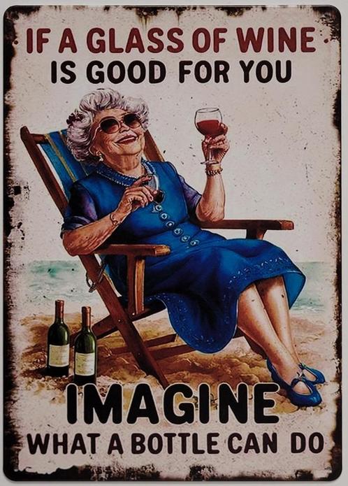 Glass wine good for you wijn reclamebord van metaal wandbord, Huis en Inrichting, Woonaccessoires | Wanddecoraties, Nieuw, Ophalen of Verzenden