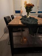 Industrial wooden dining table with 4 chairs – Helmond, Ophalen, Gebruikt, 200 cm of meer, 50 tot 100 cm