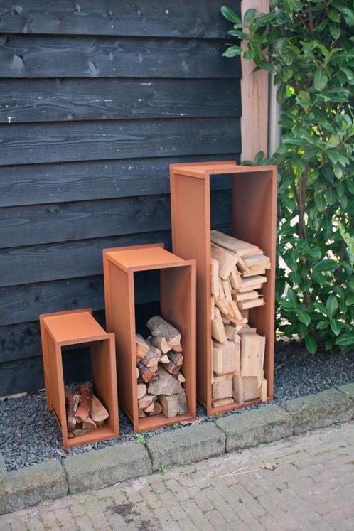 Houtopslag cortenstaal - 3 maten, Tuin en Terras, Haardhout, Blokken, Overige houtsoorten, Minder dan 3 m³, Ophalen of Verzenden
