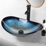 Glazen waskom opbouw met kraan ovaal diverse kleuren, Nieuw, Minder dan 25 cm, Minder dan 100 cm, Wasbak of Wastafel