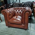 Chesterfield Bendic club fauteuil cognac leer + BEZORGING, Gebruikt, ., Chesterfield, Ophalen of Verzenden