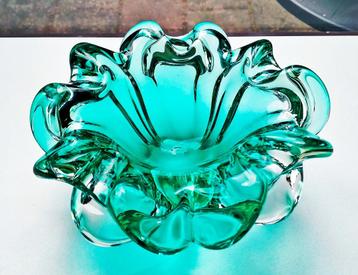 Murano Glaskunst Glazen Bowl / schaal - Groen & Blank Glas beschikbaar voor biedingen