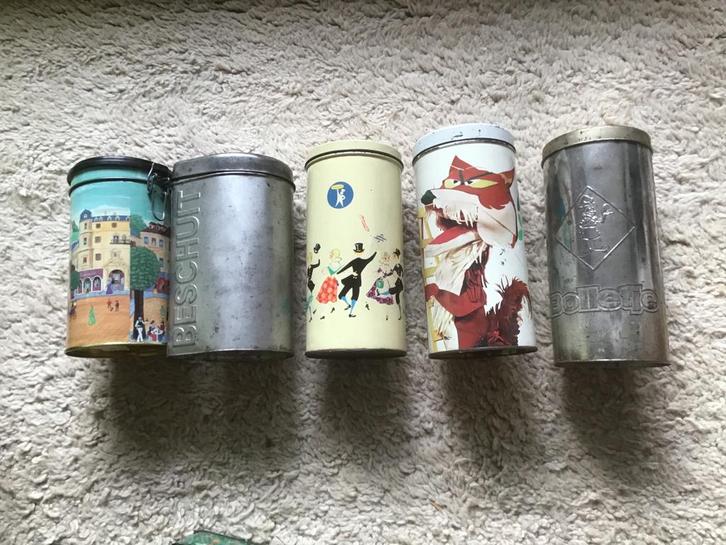 Vintage Beschuitblikken opbrengst giro 555, Verzamelen, Blikken, Gebruikt, Overige, Ophalen of Verzenden