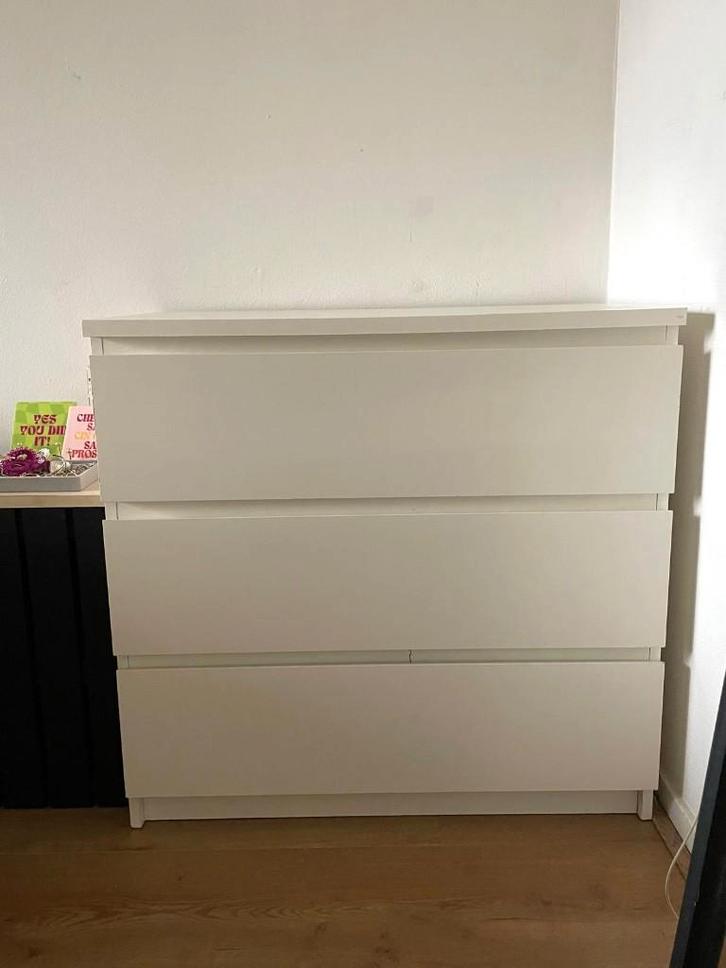 MALM ikea kastje Ladekast 3 lades, wit, 80x78 cm, Huis en Inrichting, Kasten | Ladekasten, Gebruikt, Minder dan 100 cm, 50 tot 100 cm