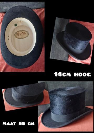 Antieke zwarte hoge hoed uit 1820  incl doos size 55 beschikbaar voor biedingen