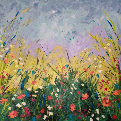 Schilderij Bloemenweide 1 x 1 meter, Antiek en Kunst, Kunst | Schilderijen | Modern, Ophalen