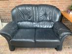 Bank blauw leder, Huis en Inrichting, Banken | Bankstellen, Ophalen, Gebruikt, 150 tot 200 cm, Tweepersoons