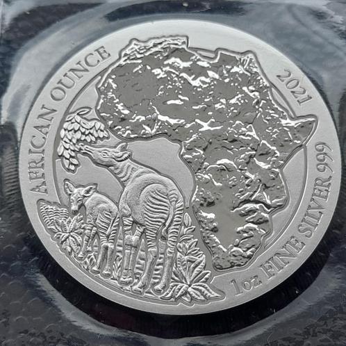 2021 Rwanda 1 oz zilveren Okapi, Postzegels en Munten, Munten | Afrika, Overige landen, Zilver, Ophalen of Verzenden