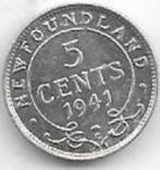 5  cent 1941  New Foundland. km. 19, Postzegels en Munten, Munten | Amerika, Zilver, Ophalen of Verzenden, Losse munt, Noord-Amerika