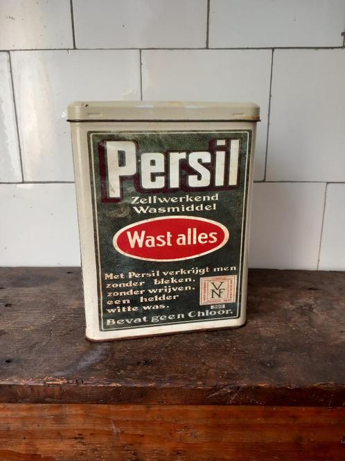 leuk oud vintage persil blik bewaarblik waspoeder wasmiddel, Antiek en Kunst, Curiosa en Brocante, Verzenden