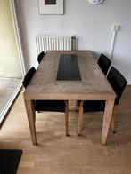 Eikenhouten Eettafel met Natuurstenen inleg + 4 stoelen, Huis en Inrichting, Tafels | Eettafels, Ophalen, Gebruikt, Eikenhout