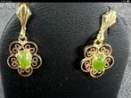 Vintage gouden oorbellen filigrein edelsteen Jade , 14 kar., Verzenden, Zo goed als nieuw