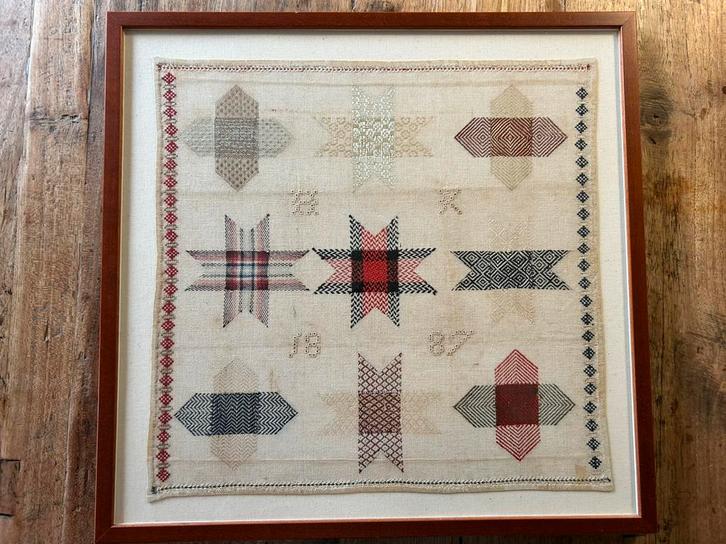 Merklap uit 1887, Antiek en Kunst, Antiek | Kleden en Textiel, Ophalen of Verzenden