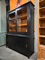 Leuke zwarte vitrinekast | buffetkast | boekenkast, 200 cm of meer, Niet te achterhalen, Ophalen of Verzenden, Glas