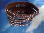 Roodbruin Leren Stud Armband (A11) Size: 18/21cm, Verzenden, Nieuw, Bruin, Leer