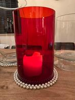 Rode glazen vaas -windlicht leuk met Kers, Overige materialen, Ophalen of Verzenden, Zo goed als nieuw, Minder dan 25 cm