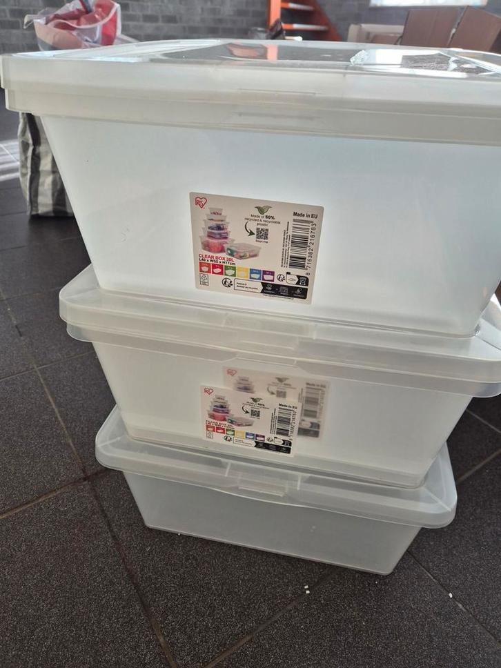 3 Transparante Opbergkratten - 30L, Huis en Inrichting, Woonaccessoires | Kisten, Kunststof, Ophalen