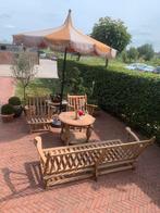 Massief eikenhouten vintage loungeset, Ophalen, Zo goed als nieuw, Bank