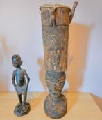 Kunst Oude Afrikaanse trommel en afrikaanse man, Antiek en Kunst, Ophalen of Verzenden