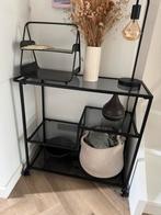 Woood trolley Leona metaal/rookglas zwart 80,5x86x35cm, Ophalen, 50 tot 100 cm, Zo goed als nieuw, Metaal