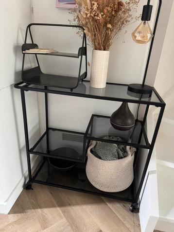 Woood trolley Leona metaal/rookglas zwart 80,5x86x35cm beschikbaar voor biedingen