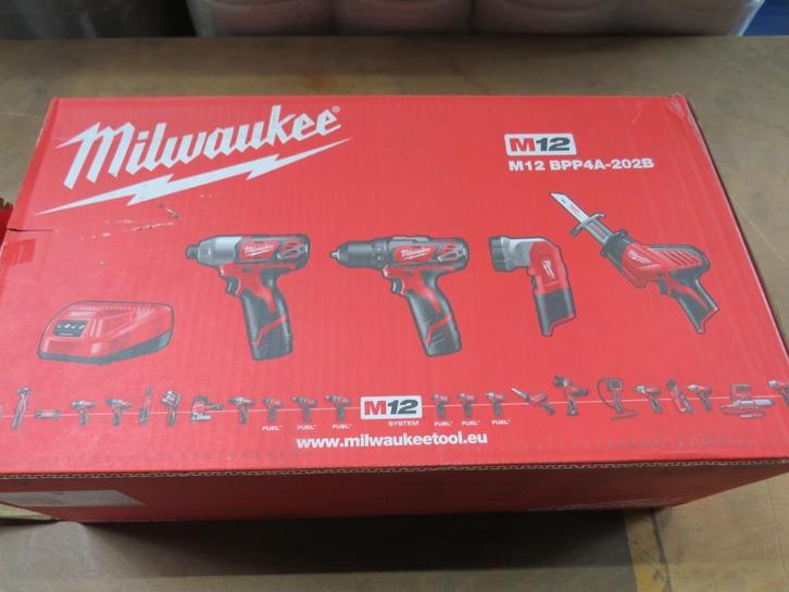 Milwaukee M12 BLPP4A-202B 12V Li-ion accu 4-Delige combiset, Doe-het-zelf en Verbouw, Gereedschap | Handgereedschap, Nieuw, Ophalen of Verzenden