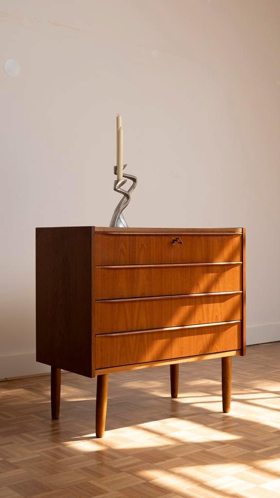 Vintage Deense ladekast, Huis en Inrichting, Kasten | Ladekasten, Gebruikt, Minder dan 100 cm, 50 tot 100 cm, 25 tot 50 cm, 5 laden of meer