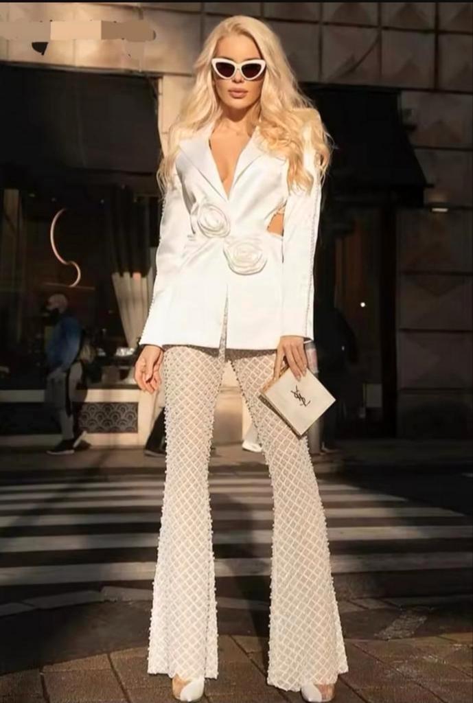 Prachtig Uniek Parel Trouwpak, Blazer en Pantalon, Kleding | Dames, Trouwkleding en Trouwaccessoires, Nieuw, Verzenden