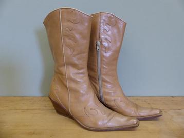 Leren cowboy boots western laarzen beige 38 | HIP 2eHands |