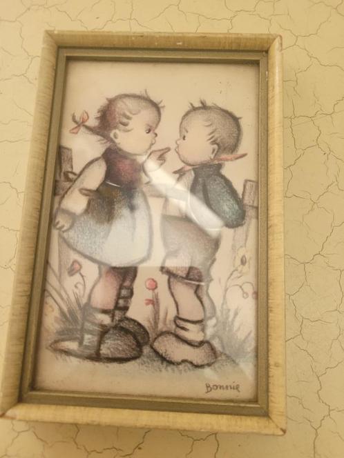 vintage houten lijstje met Hummeltjes prent, Antiek en Kunst, Curiosa en Brocante, Ophalen of Verzenden