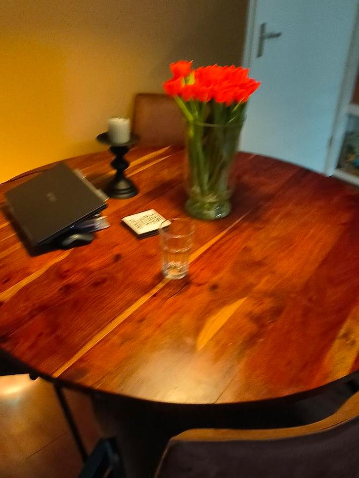 Ronde mangohouten eettafel - 130cm, Huis en Inrichting, Tafels | Eettafels, Ophalen