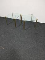 Vintage, retro glas en messing bijzettafels, Verzenden, Huis en Inrichting
