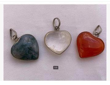 3 x edelsteen hangers, zilveren omranding, pr.p.stuk beschikbaar voor biedingen
