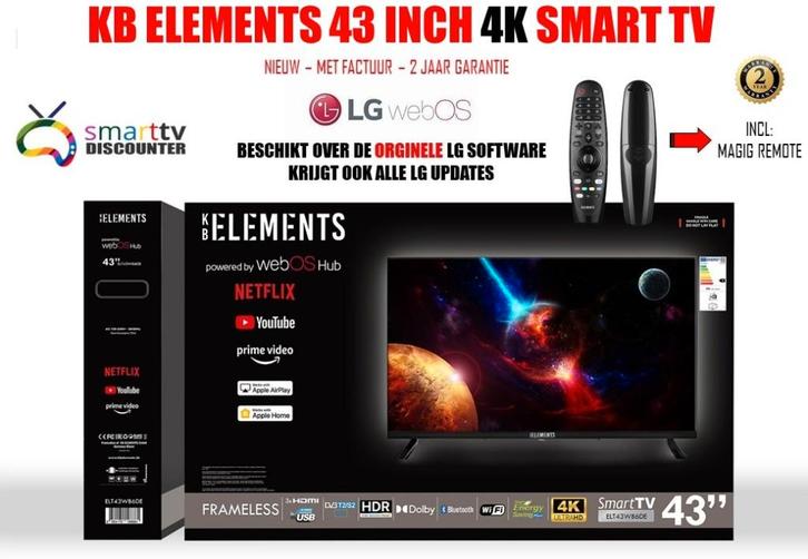 KB ELEMENTS 43 INCH 4K SMART LED TV, Audio, Tv en Foto, Televisies, Nieuw, LED, 100 cm of meer, 4k (UHD), Overige merken, 50 Hz
